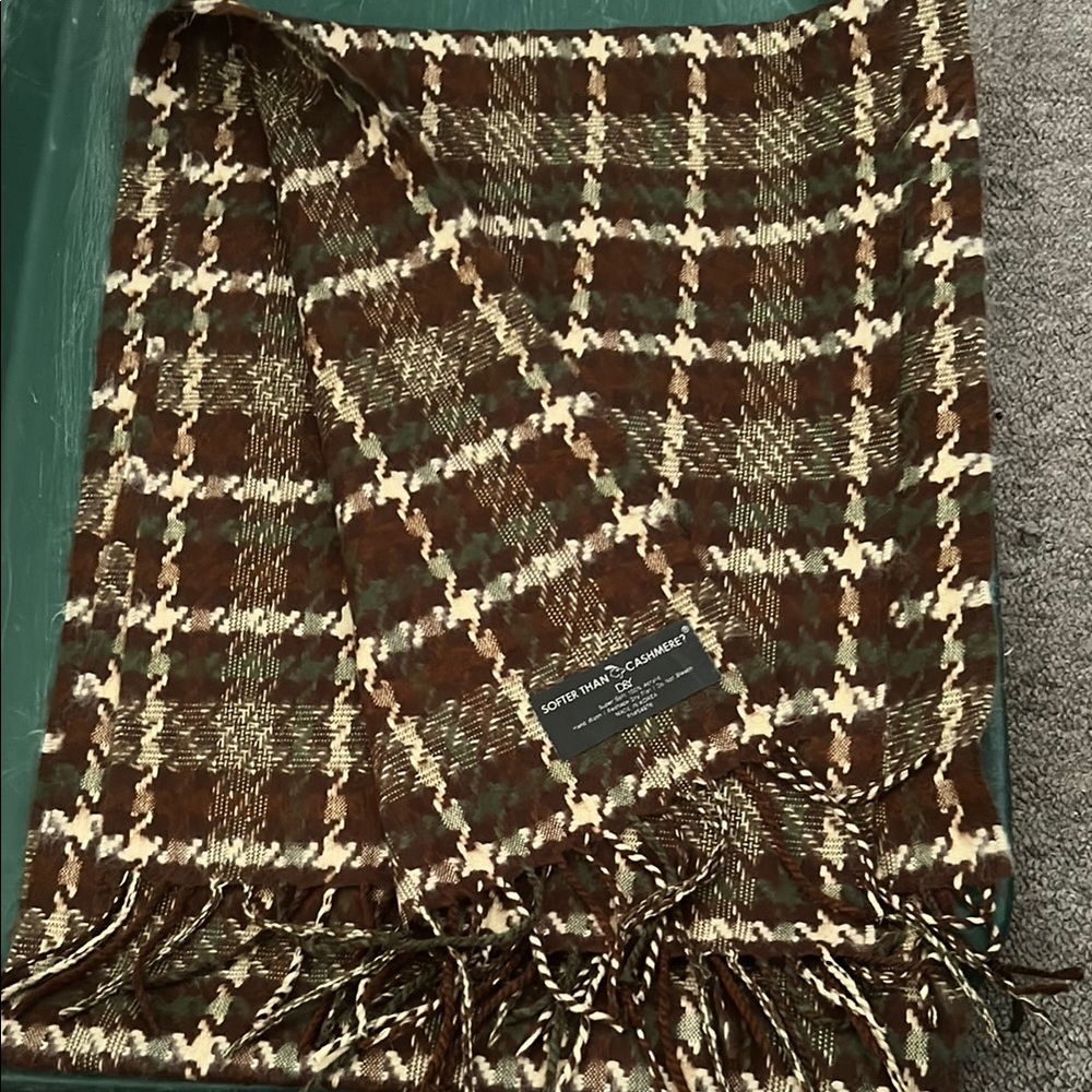 Plaid Wool Scarf - Brown and Green